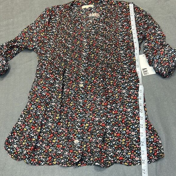 KAii Women’s Black Floral Roll up Sleeve Button up Tie Waist Blouse Size Medium - Picture 6 of 7